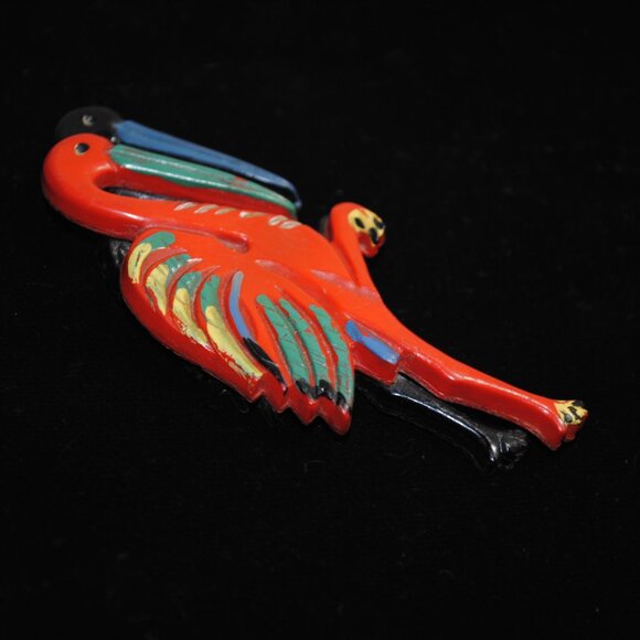 Large Vintage Early Plastic Red & Black Dancing Flamingos Brooch - Picture 5 of 10